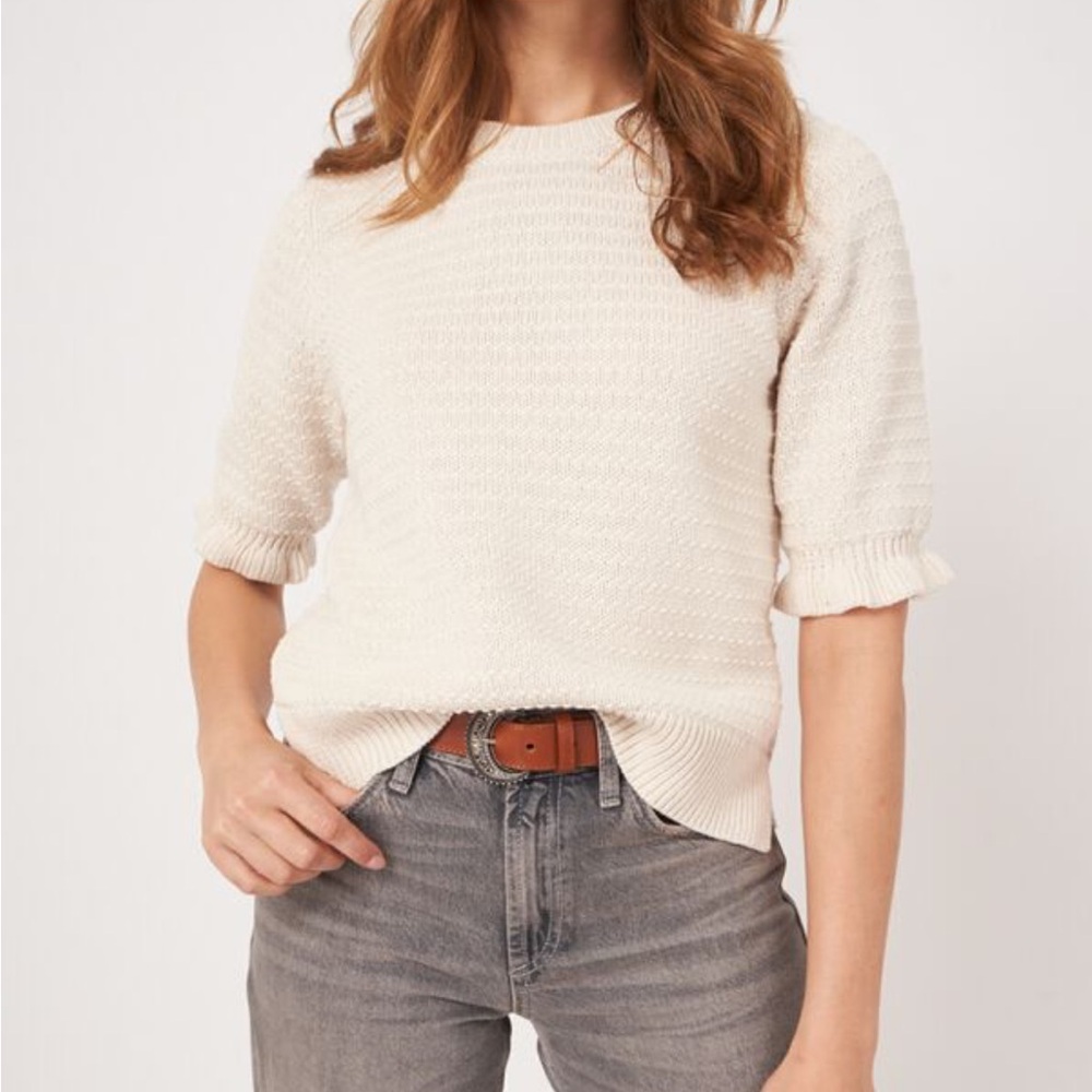 Repeat NWT Short Sleeve Cotton Textured Knit Sweater Ivory - Picture 6 of 16